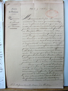Lettre du ministre de l'Intérieur F. Guizot  adressée le 09 octobre 1830 au préfet de Seine-et-Marne. AD77 série M